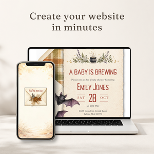 A Baby Is Brewing Halloween Baby Shower Website Invitation with RSVP BS317