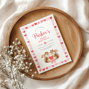 Cute Squirrels Woodland Third Birthday Party Invitation L82