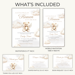 Baby Shower Invitation Bundle - Little Piece Of Heaven Beige Heaven Sent Teddy Bear BS172