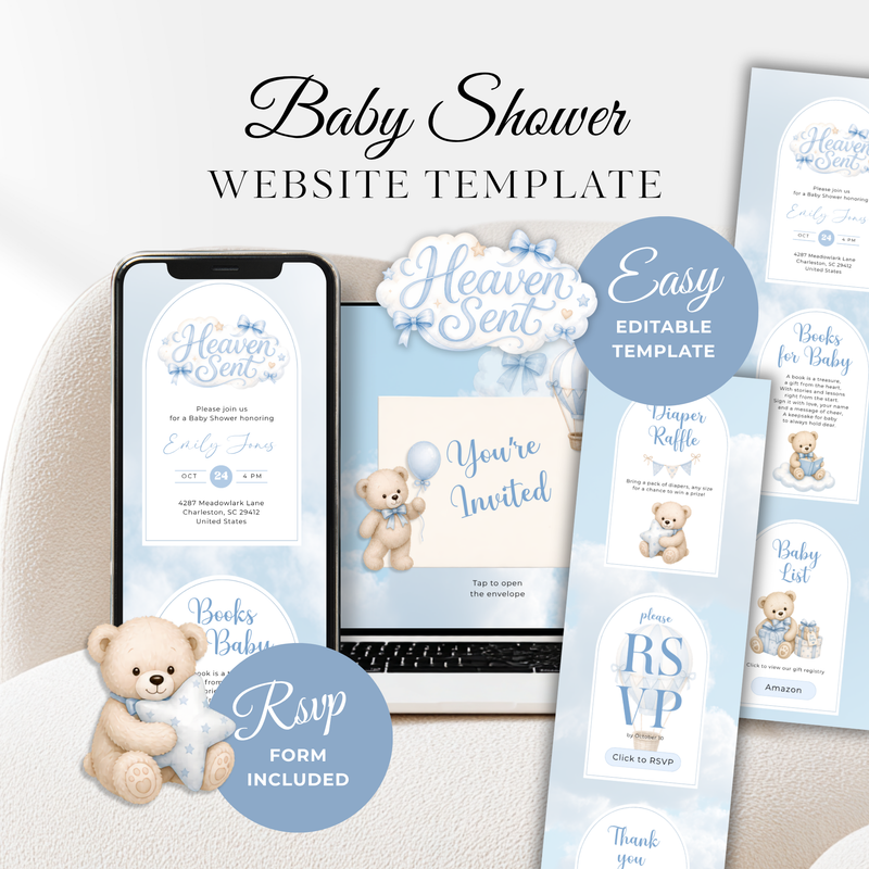 Heaven Sent Baby Shower Invitation Website with RSVP BS302
