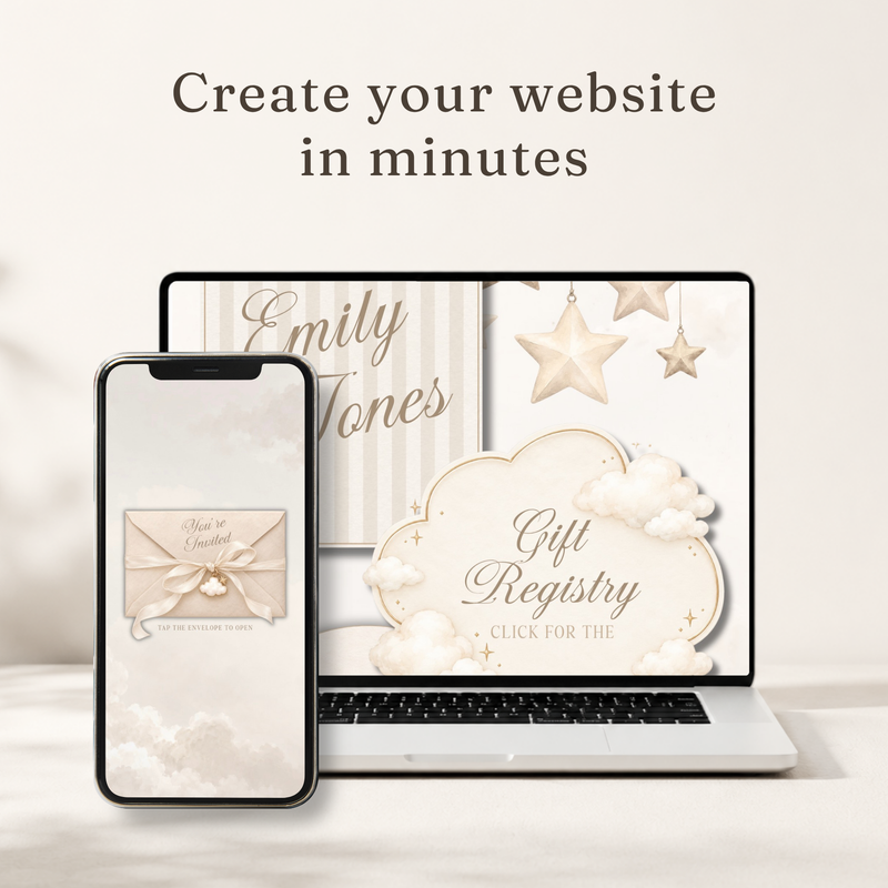 Heaven Sent Baby Shower Website Invitation with RSVP & Music BS344