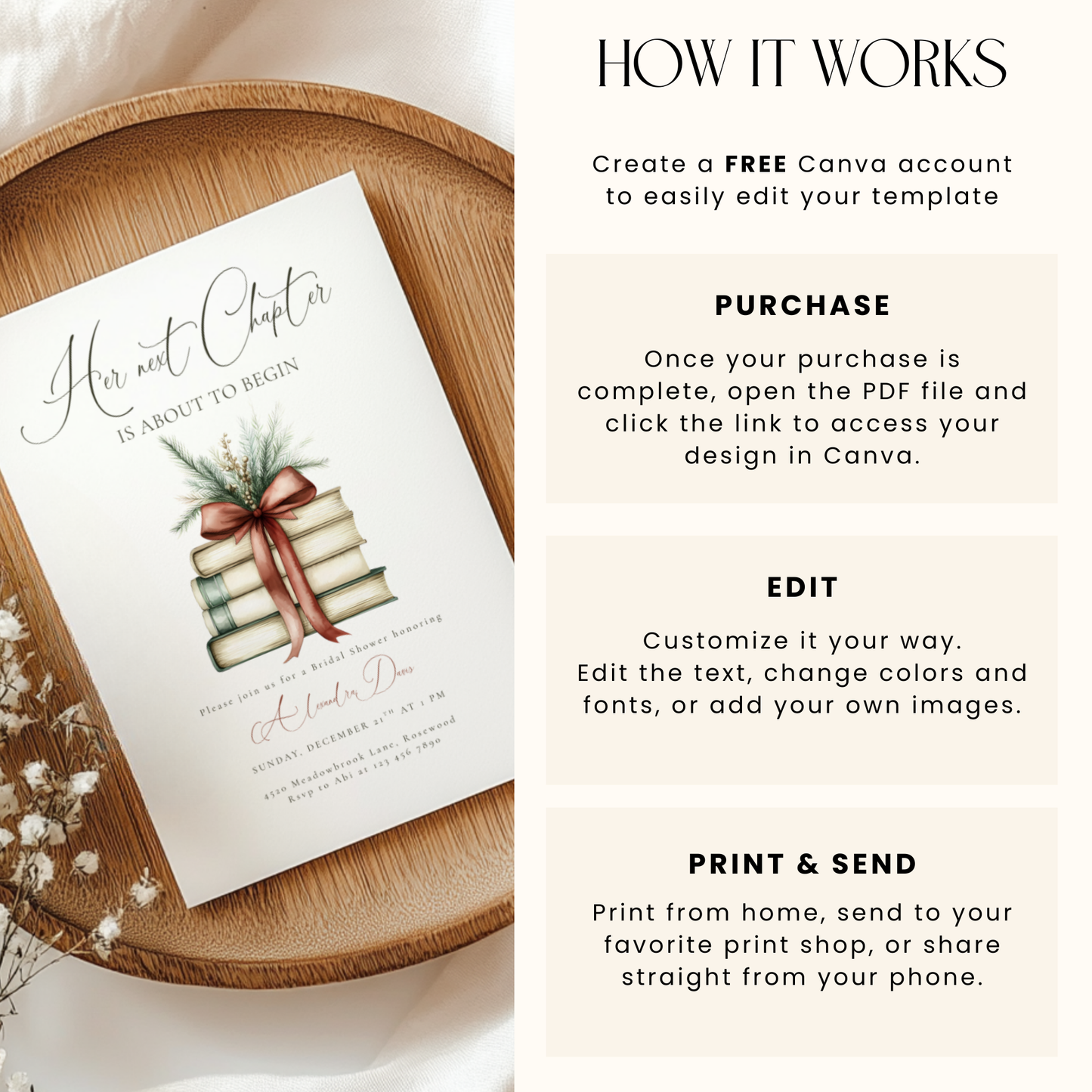Her Next Chapter Bridal Shower Invitation Christmas Template L21