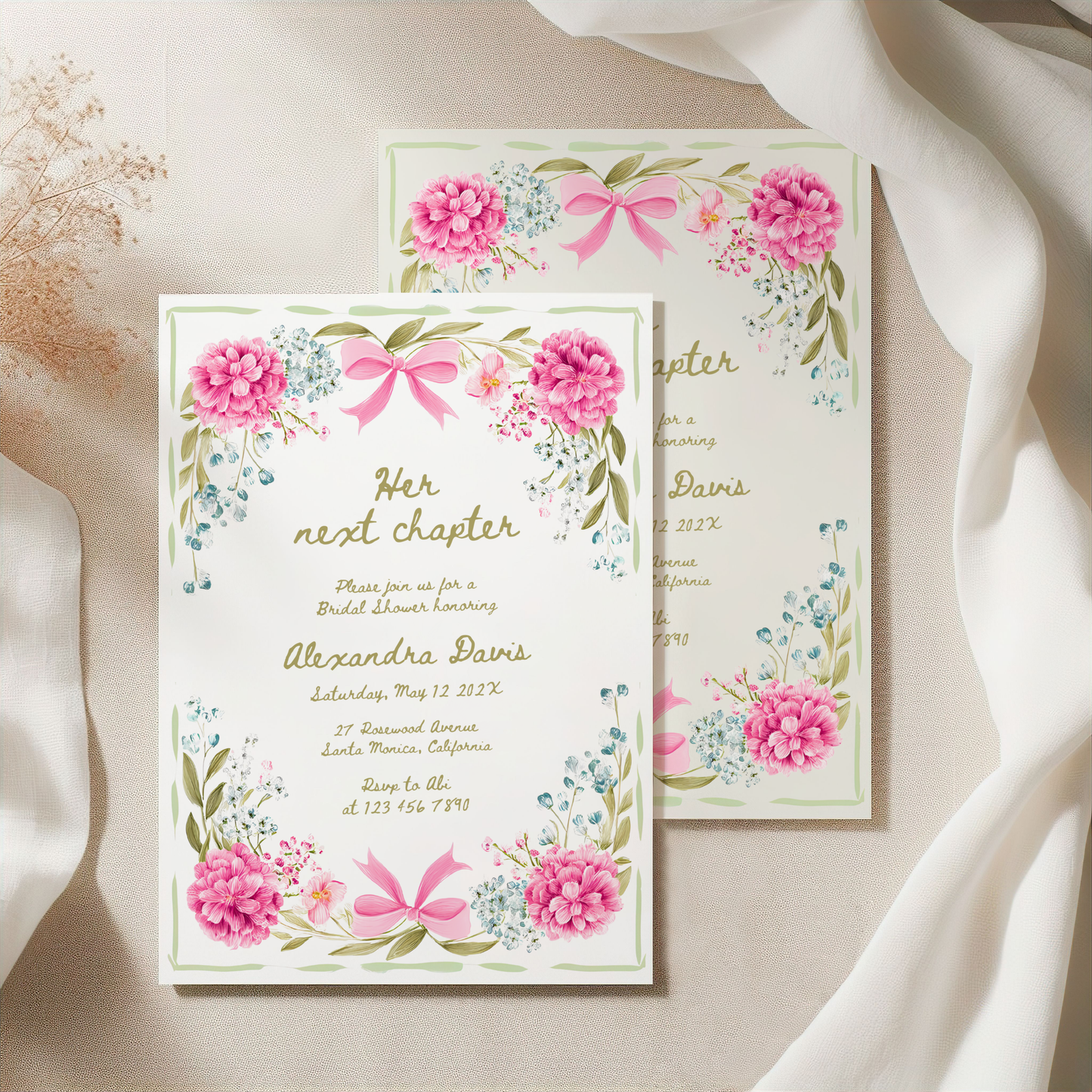 Her Next Chapter Hand Drawn Floral Bridal Shower Invitation L86