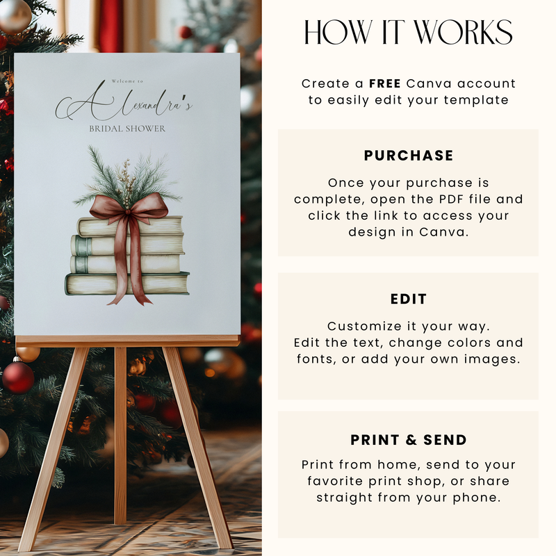Her Next Chapter Bridal Shower Welcome Sign Template for Christmas L21