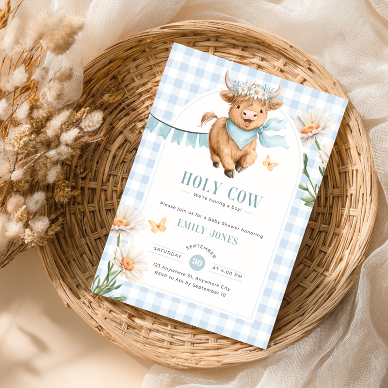 Highland Holy Cow Baby Shower Invitation Set for Boy BS297
