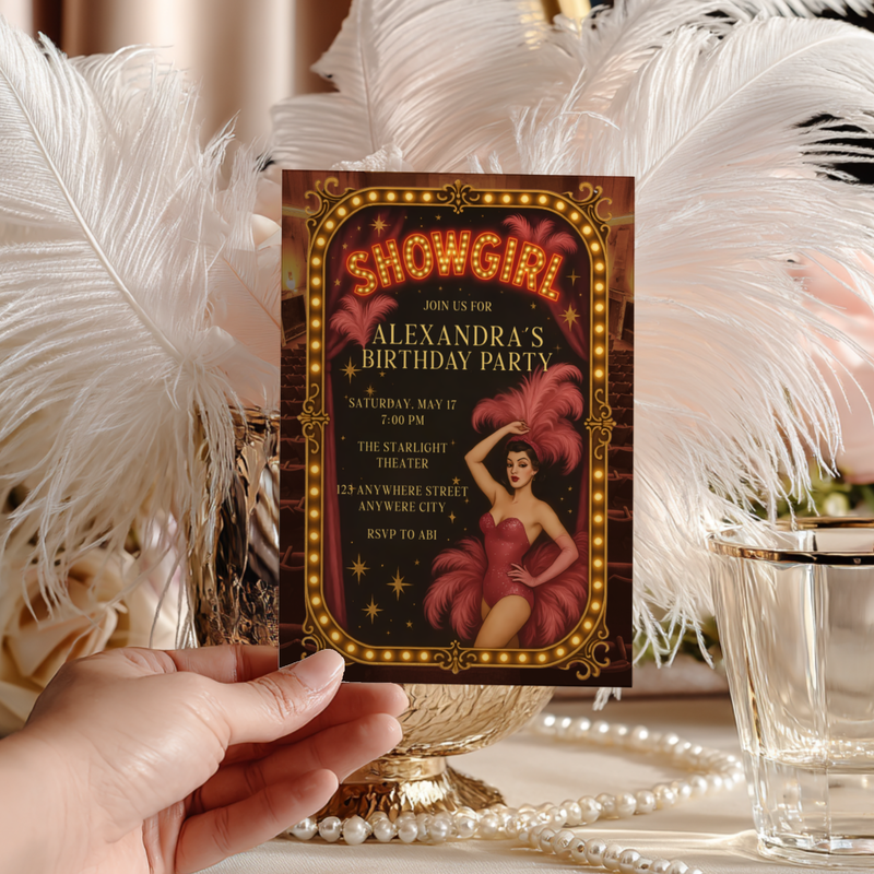 Old Hollywood Glamour Showgirl Birthday Party Invitation L78