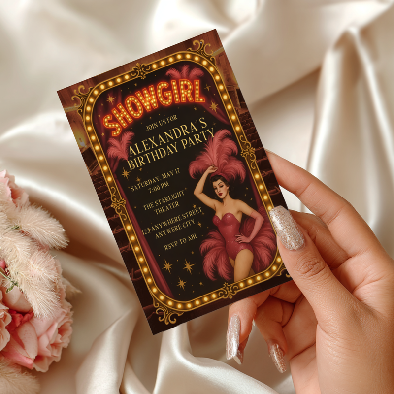 Old Hollywood Glamour Showgirl Birthday Party Invitation L78