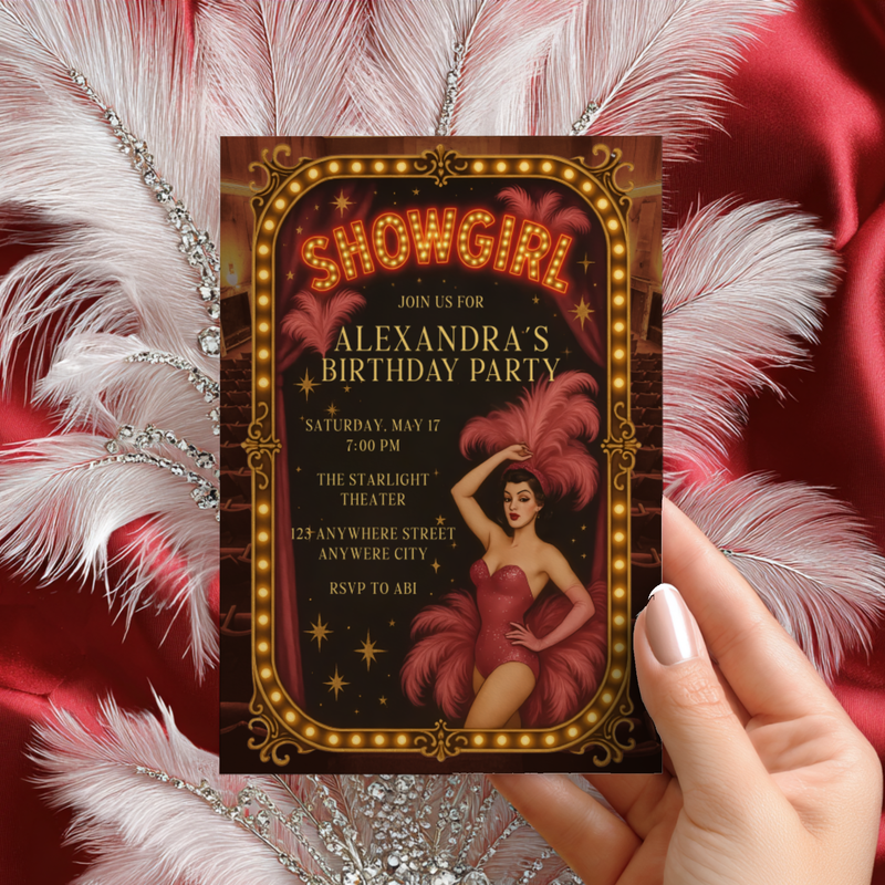 Old Hollywood Glamour Showgirl Birthday Party Invitation L78