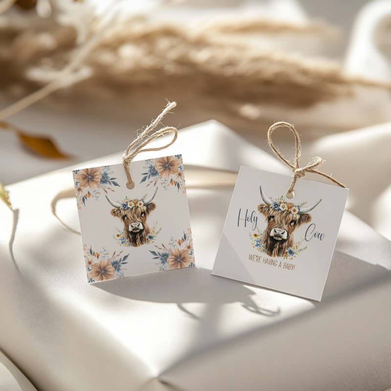 Baby Shower Mega Bundle - Holy Cow Boho Highland Cow Beige Blue Floral BS75
