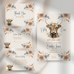 Baby Shower Mega Bundle - Holy Cow Boho Highland Cow Beige Blue Floral BS75