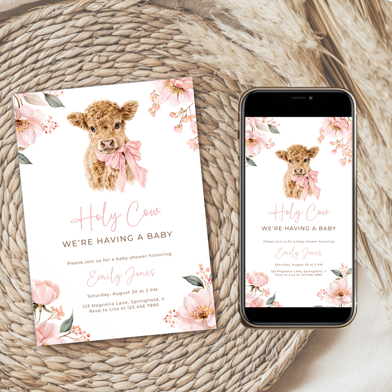 Holy Cow Girl Baby Shower Invitation Bundle BS289
