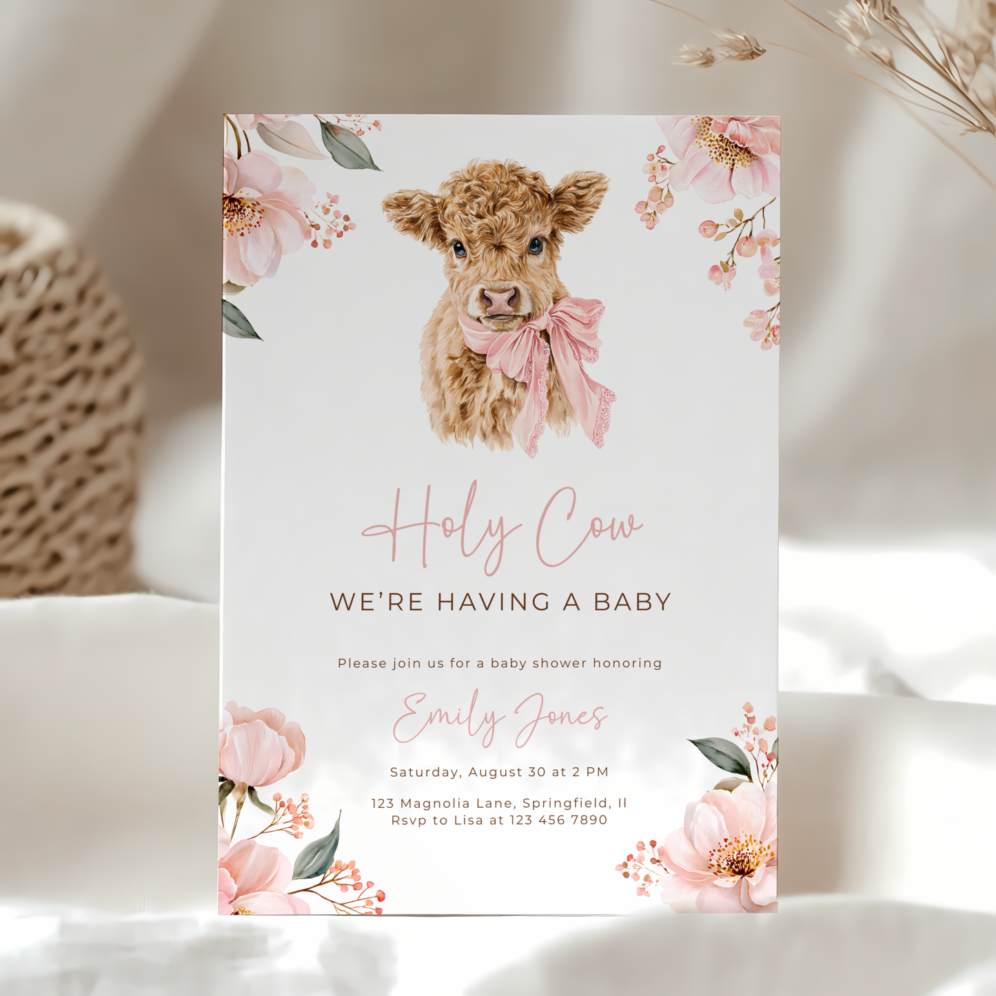 Holy Cow Girl Baby Shower Invitation Bundle BS289
