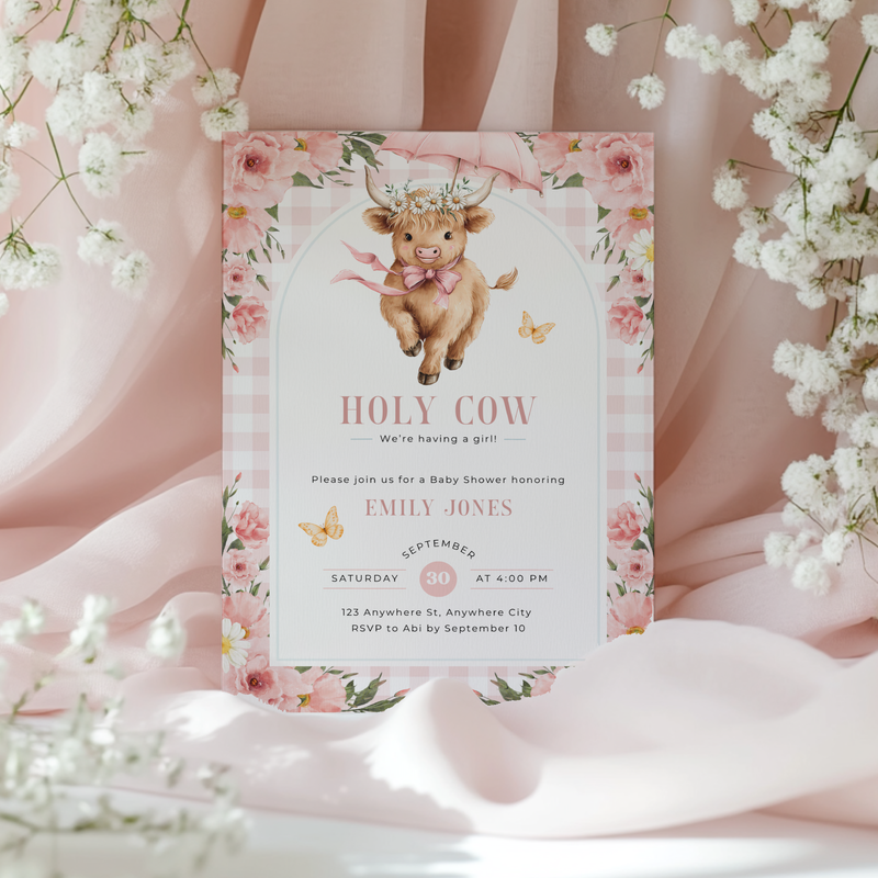 Holy Cow Girl Baby Shower Invitation Bundle BS300
