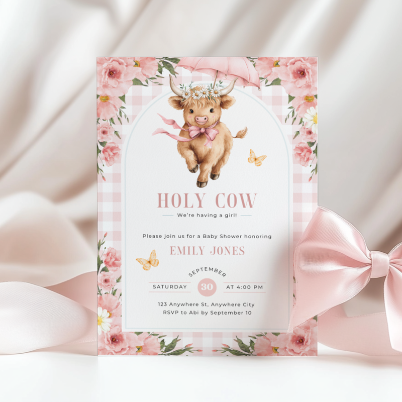 Holy Cow Girl Baby Shower Invitation Bundle BS300