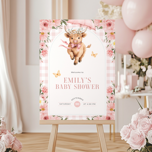 Highland Cow Baby Shower Welcome Sign Girl BS300