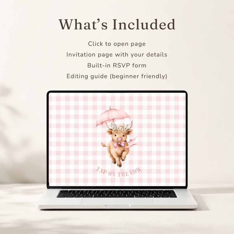 Holy Cow Baby Shower Website Template Girl - Editable RSVP Website BS300