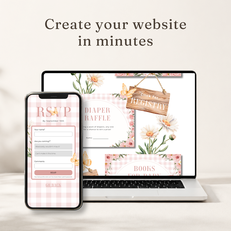 Holy Cow Baby Shower Website Template Girl - Editable RSVP Website BS300