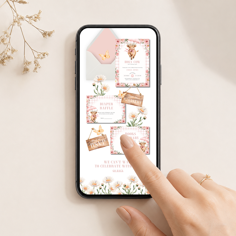 Holy Cow Baby Shower Website Template Girl - Editable RSVP Website BS300