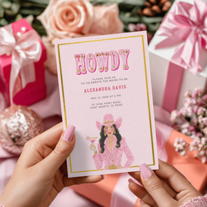 Cowgirl Bachelorette Party Invitation - Pink Western Rodeo Bride Invite L127