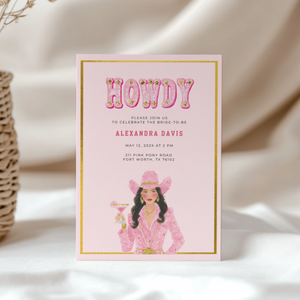 Cowgirl Bachelorette Party Invitation - Pink Western Rodeo Bride Invite L127