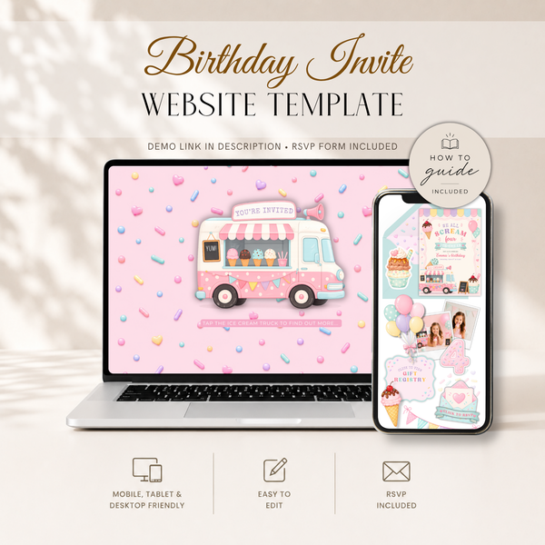 Ice Cream 4th Birthday Invitation Website with RSVP L139