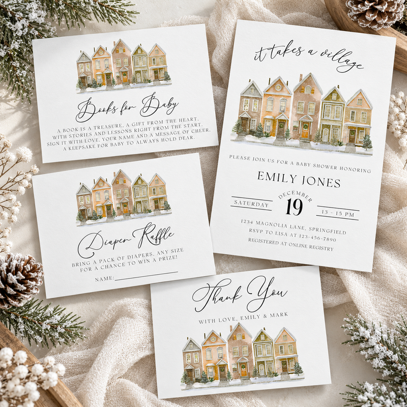 It Takes a Village Baby Shower Invitation Bundle BS249