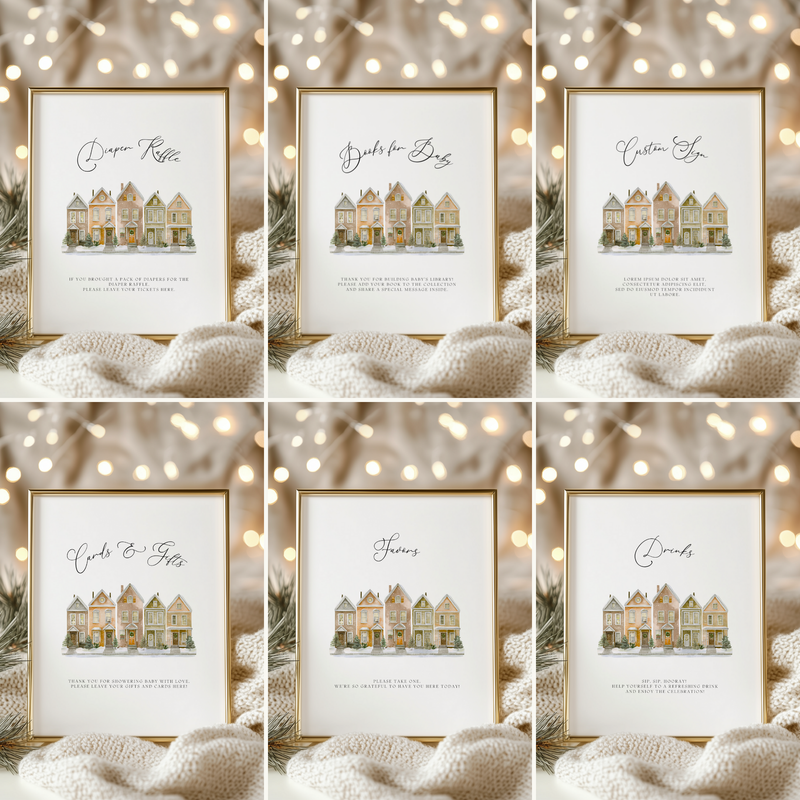 Baby Shower Table Sign Bundle - Rustic Christmas Village BS249