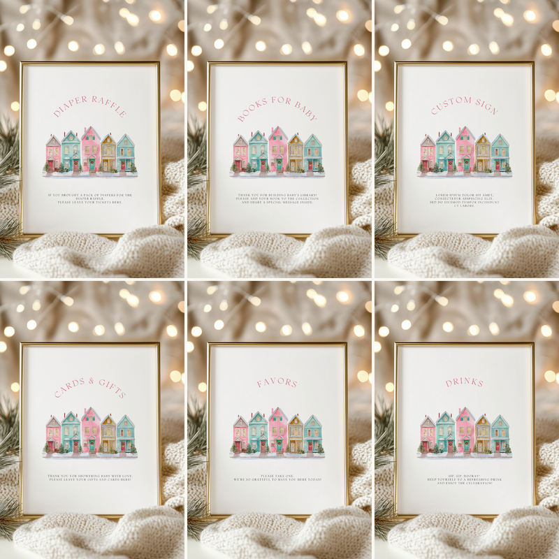 Baby Shower Mega Bundle - Pink Christmas Pastel Snowy Village BS248