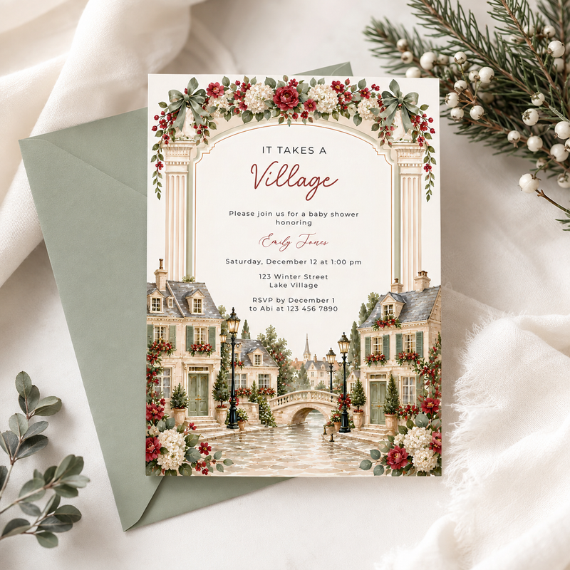 It Takes a Village Winter Baby Shower Invitation BS331