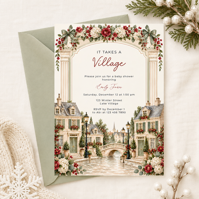 It Takes a Village Winter Baby Shower Invitation BS331