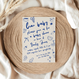 Baby Shower Invitation - Ciao Bambino Italian Blue Lunch Dinner Party BS119