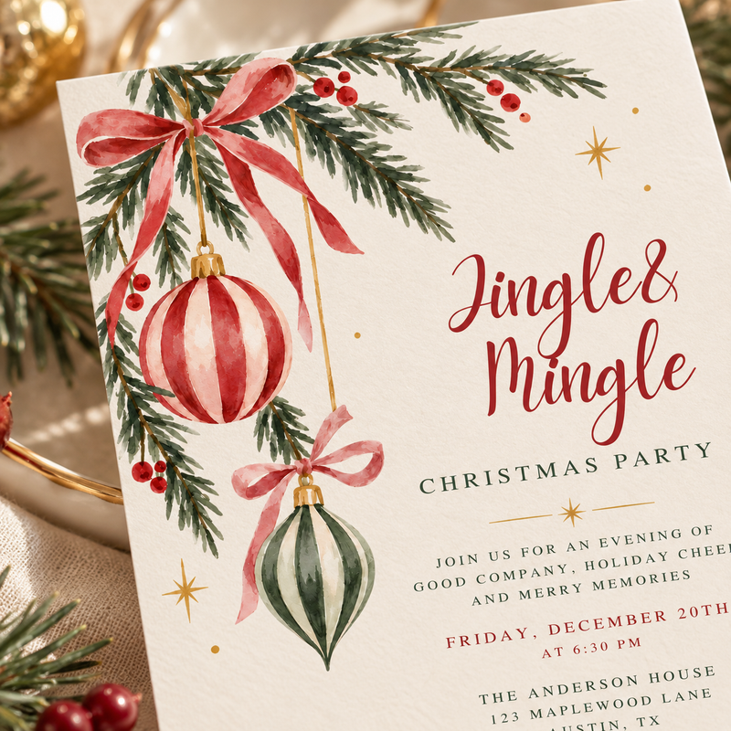 Jingle & Mingle Christmas Party Invitation L193