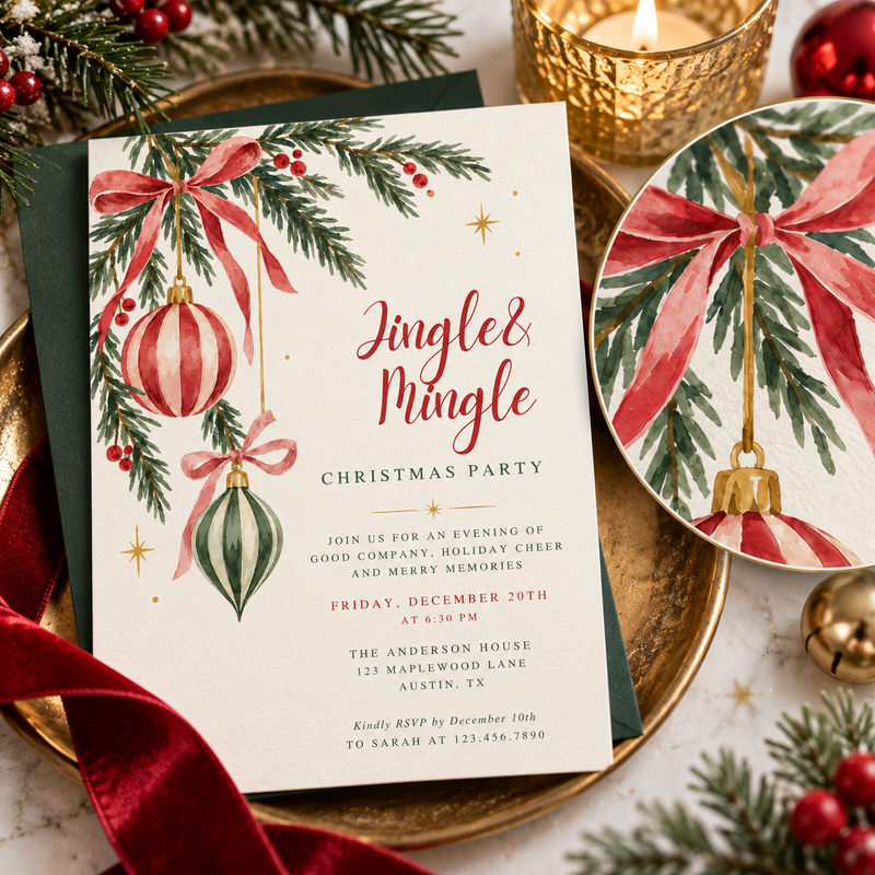 Jingle & Mingle Christmas Party Invitation L193