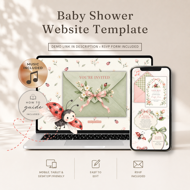 Ladybug Baby Shower Website Invitation with RSVP BS343