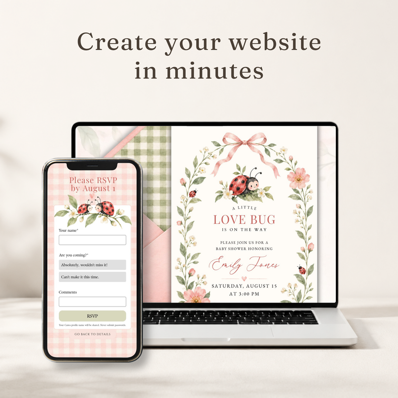 Ladybug Baby Shower Website Invitation with RSVP BS343