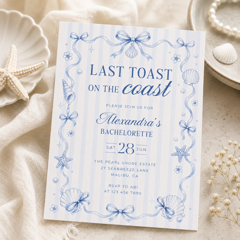 Last Toast On The Coast Bachelorette Invitation L133