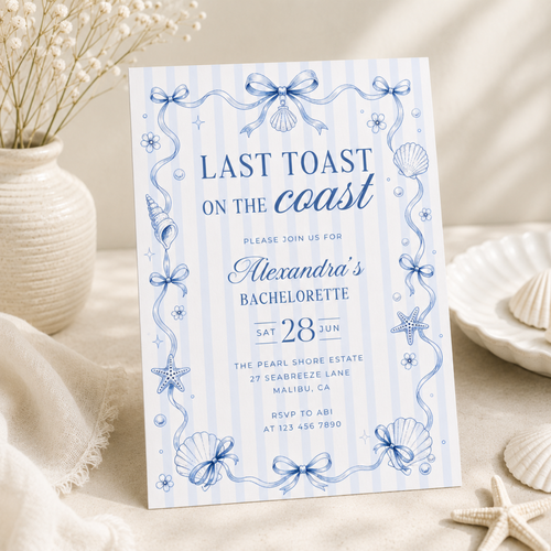 Last Toast On The Coast Bachelorette Invitation L133