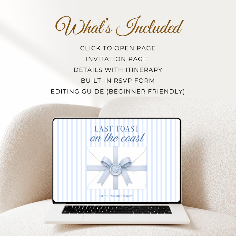 Last Toast on the Coast Bachelorette Website Invitation with RSVP L133