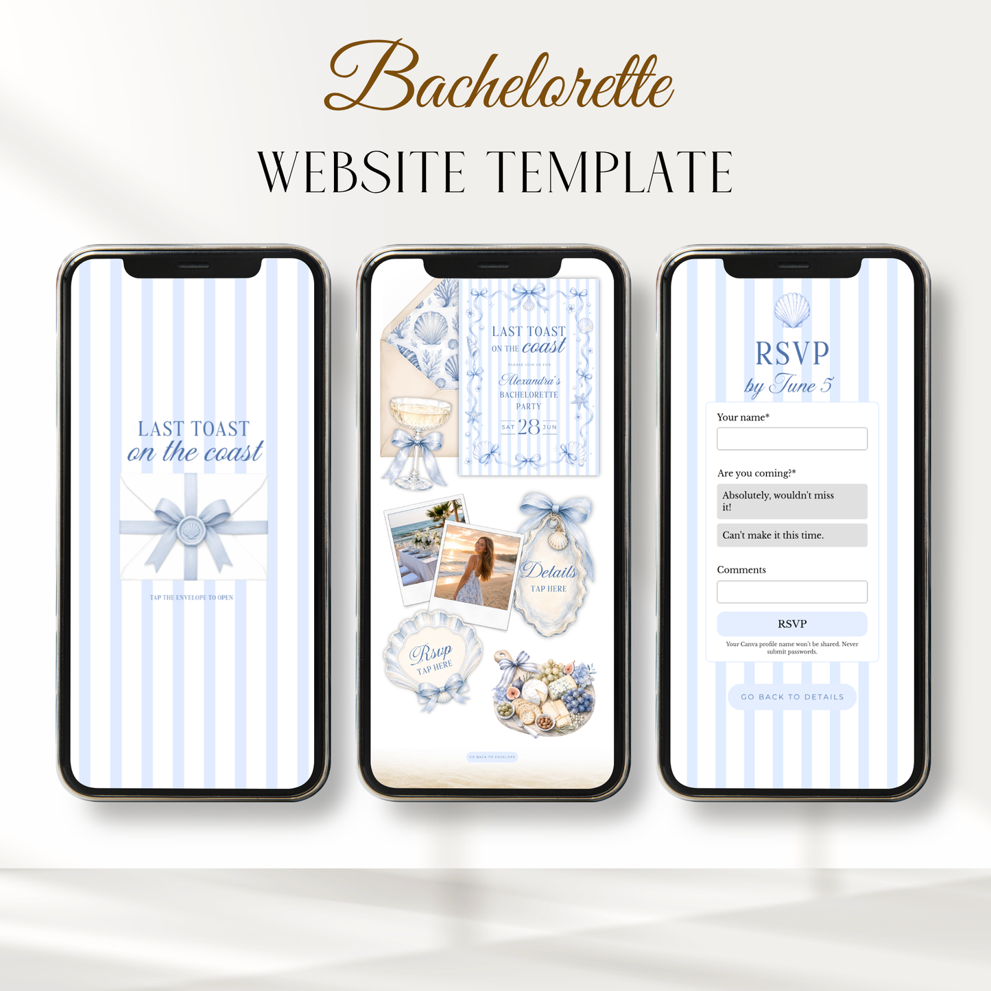 Last Toast on the Coast Bachelorette Website Invitation with RSVP L133