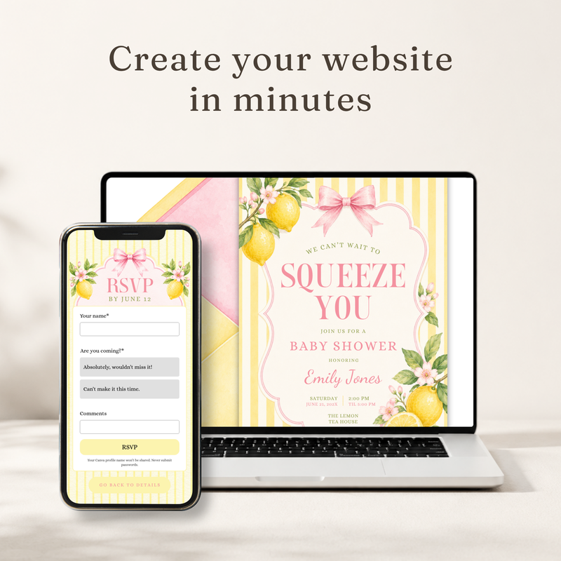 Pink Lemon Baby Shower Website Invitation with RSVP BS314