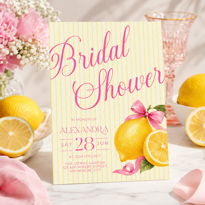 Pink Lemon Bridal Shower Invitation Template L156