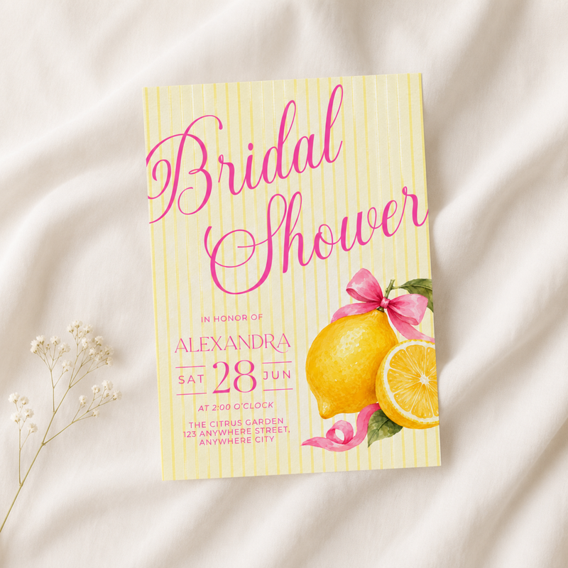 Pink Lemon Bridal Shower Invitation Template L156