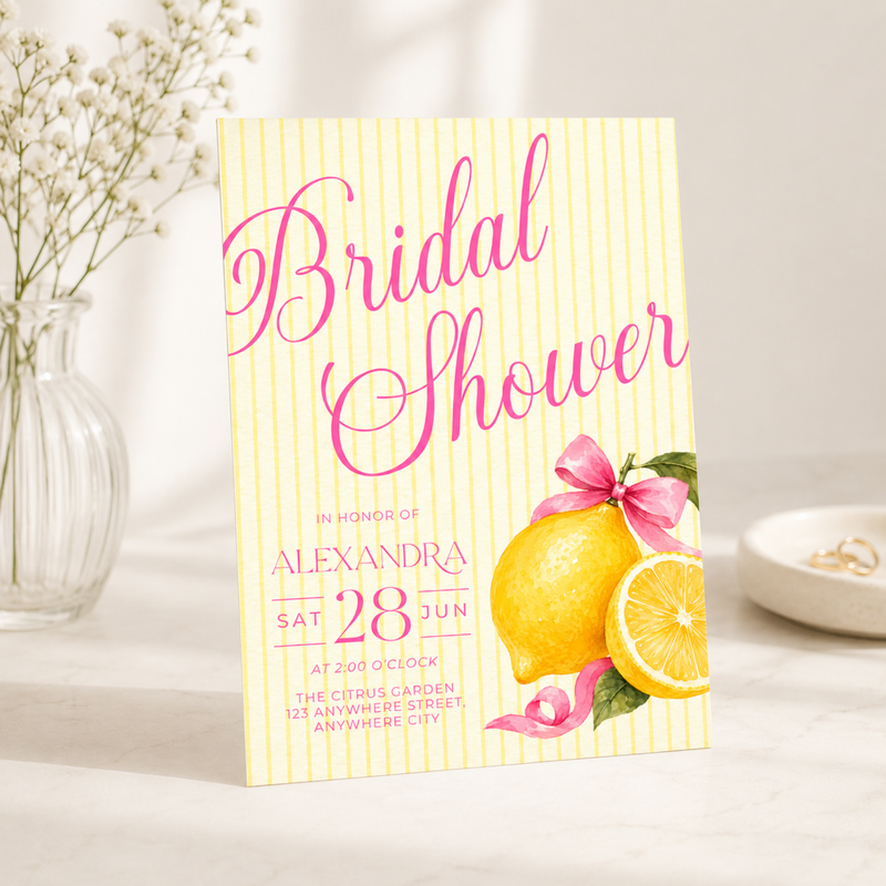 Pink Lemon Bridal Shower Invitation Template L156