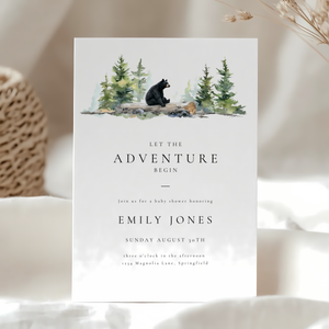 Baby Shower Invitation - Let The Adventure Begin Woodland Bear BS197