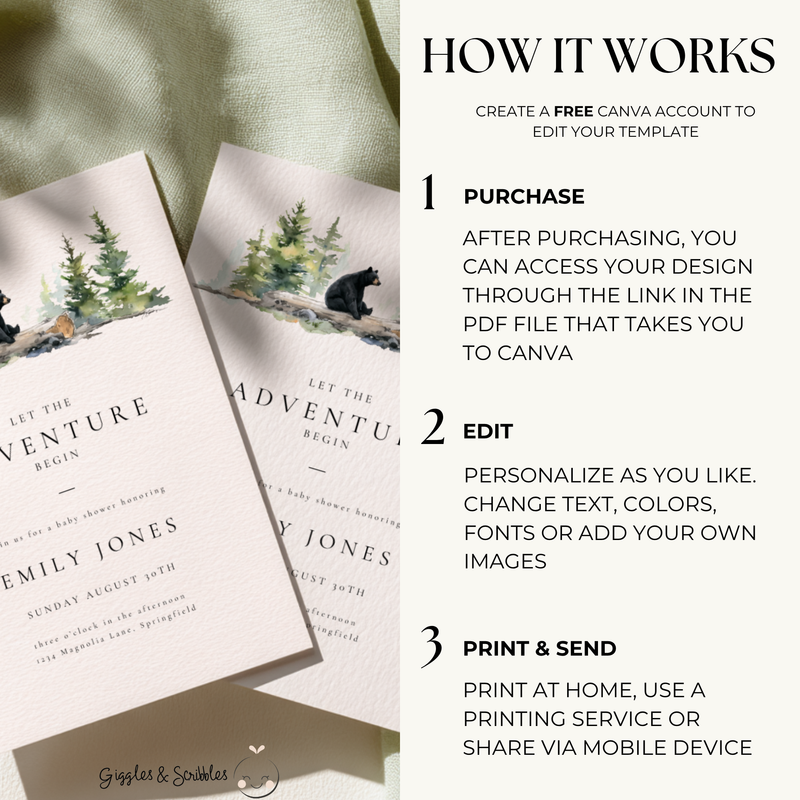 Baby Shower Invitation Bundle - Woodland Forest Bear BS197