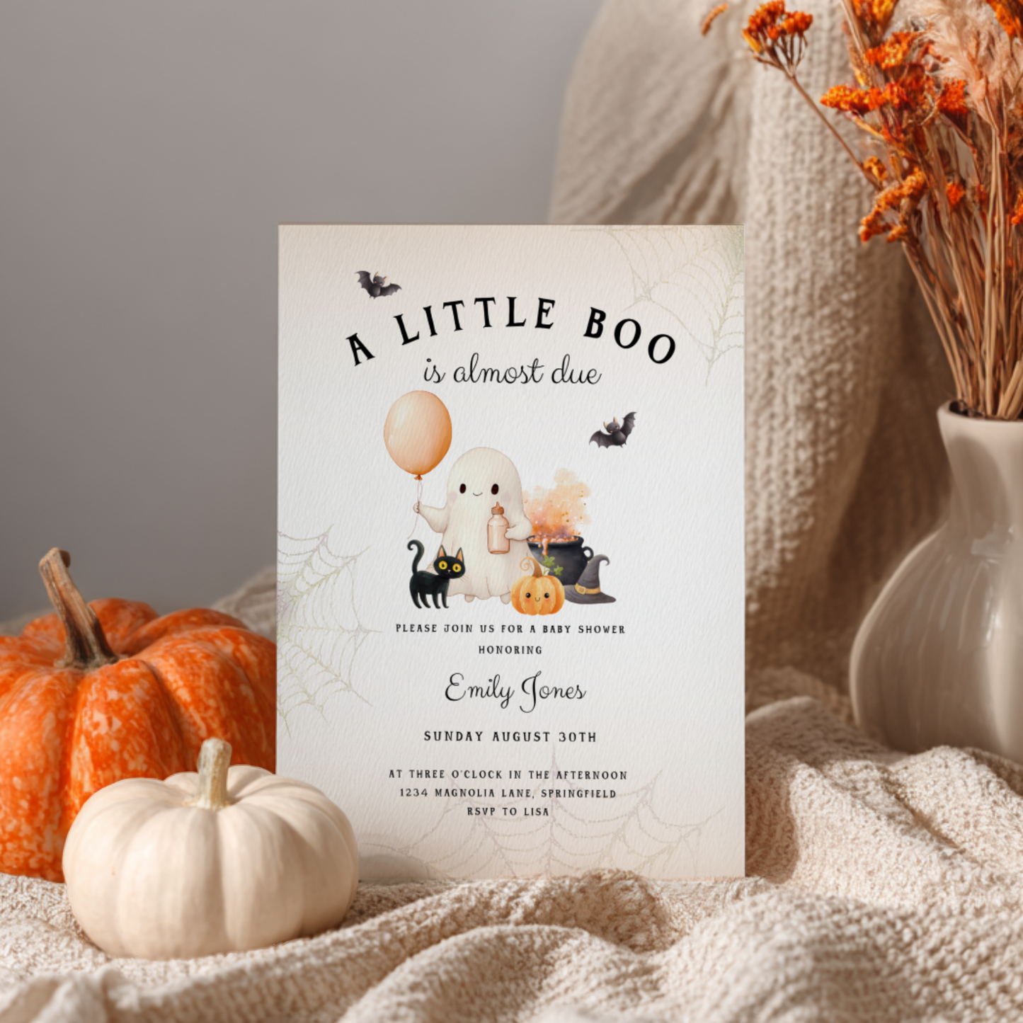 Baby Shower Invitation - Halloween Little Boo is Almost Due Orange BS190