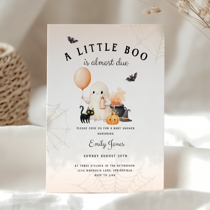 Baby Shower Invitation - Halloween Little Boo is Almost Due Orange BS190