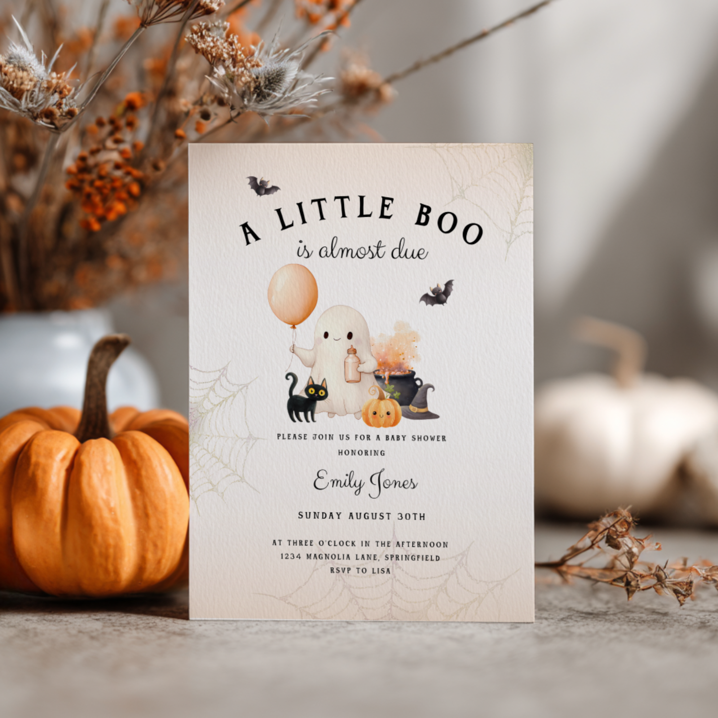 Baby Shower Invitation - Halloween Little Boo is Almost Due Orange BS190
