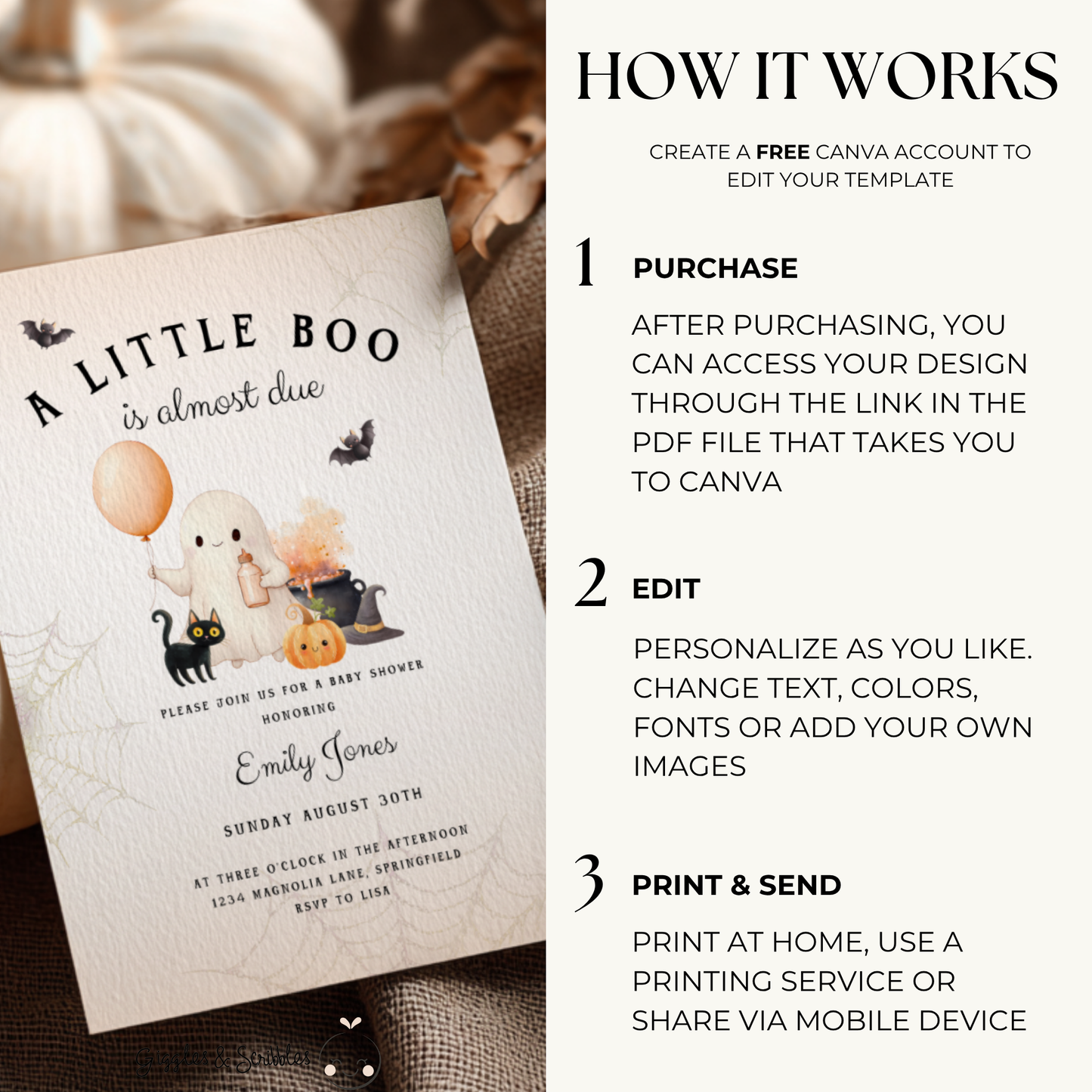 Baby Shower Invitation - Halloween Little Boo is Almost Due Orange BS190