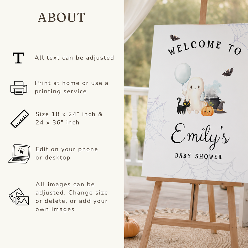 Little Boo Baby Shower Welcome Sign - Blue BS190